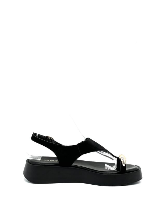 Sandalias de Plataforma Negra Anillo Dorado