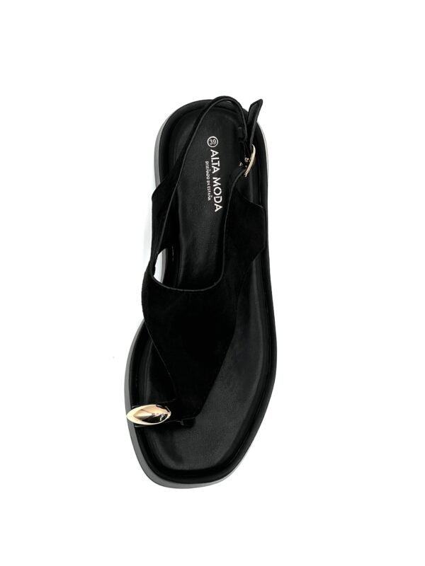 Sandalias de Plataforma Negra Anillo Dorado