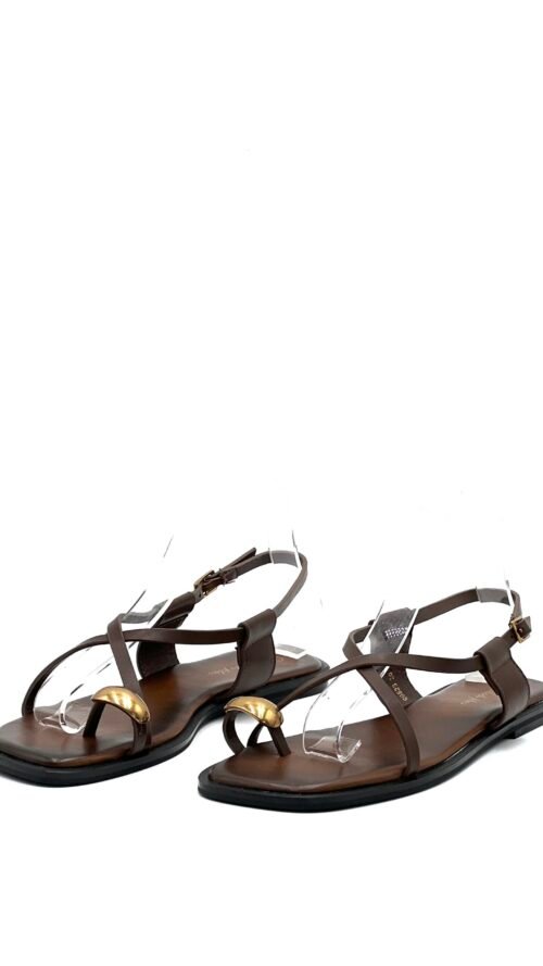 Sandalias Marrones de Tiras Anillo Dorado