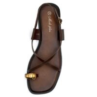 Sandalias Marrones de Tiras Anillo Dorado