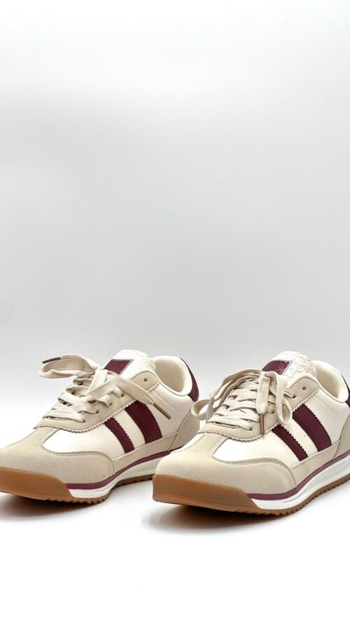 Tenis Beige Rayas Granate
