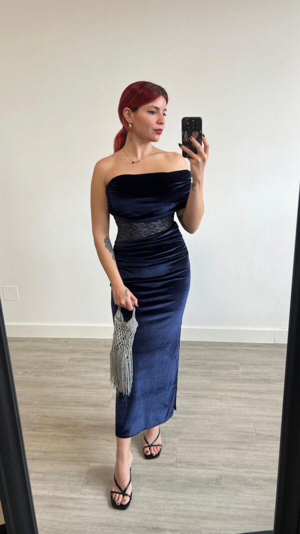 Vestido Azul Marino Terciopelo y Encaje