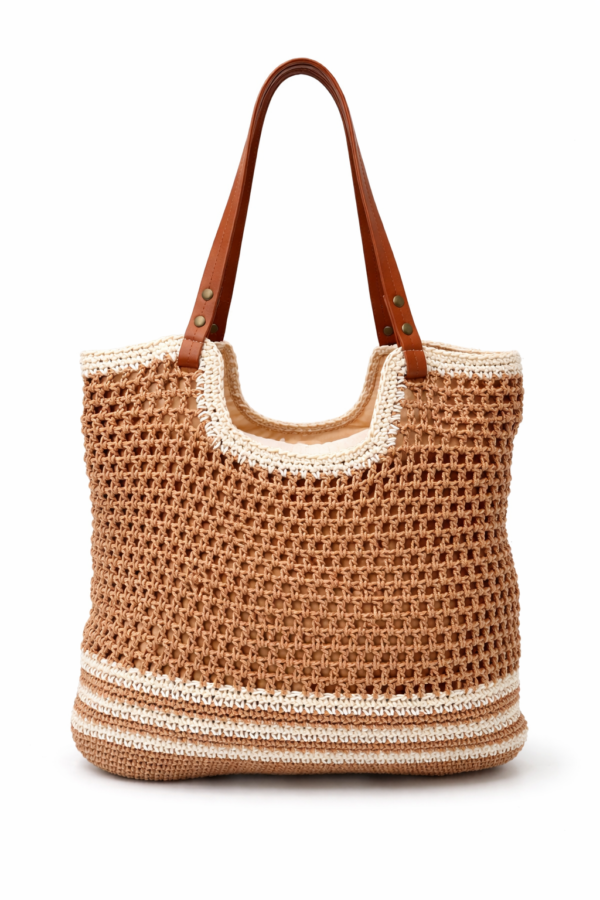 Cartera Grande Rafia con Listas Blancas