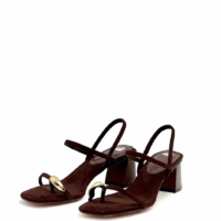 Tacones Cuadrados Chocolate con Anillo Dorado