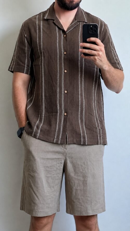 2c9189e8-dfc3-4278-9498-e9fa720b46d3 Camisa Tejida Marrón de Rayas Beige