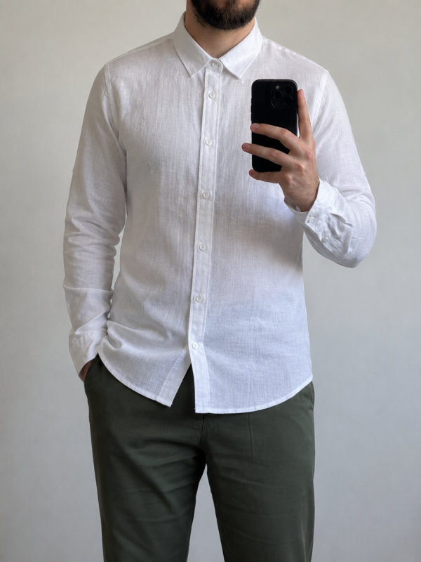 Camisa de Lino Blanca Manga Larga