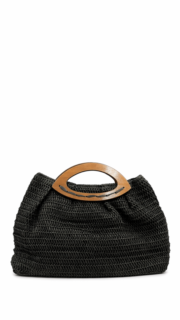 Cartera de Rafia con Asa de Madera