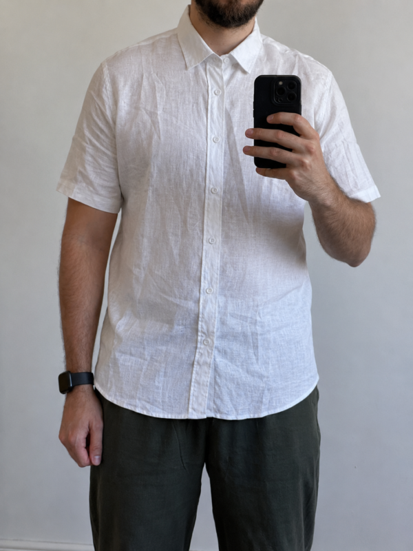 Camisa de Lino Blanca Manga Corta
