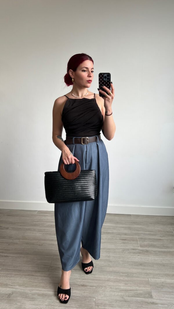 Pantalón Barrel Cinto Polipiel