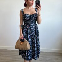 Vestido Estampado de Flores Escote Corazón Tirante Ancho