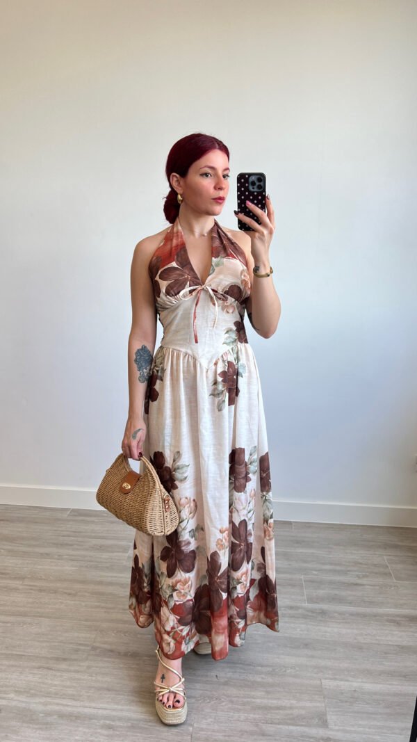 Vestido Estampado Flores Atado al Cuello