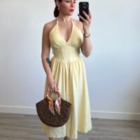Vestido de Color Entero Atado al Cuello y Corset