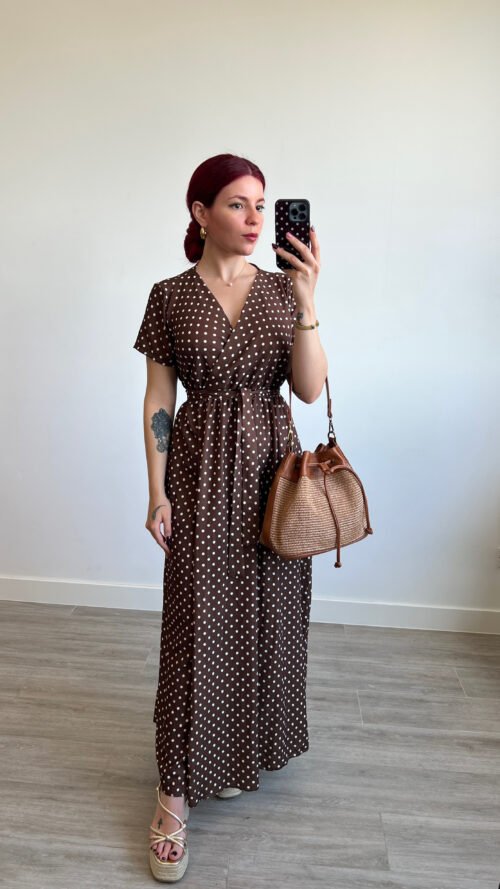 Vestido de Lunares Marrón y Blanco