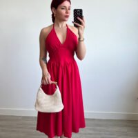Vestido de Color Entero Atado al Cuello y Corset