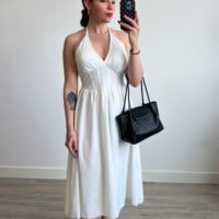 Vestido de Color Entero Atado al Cuello y Corset