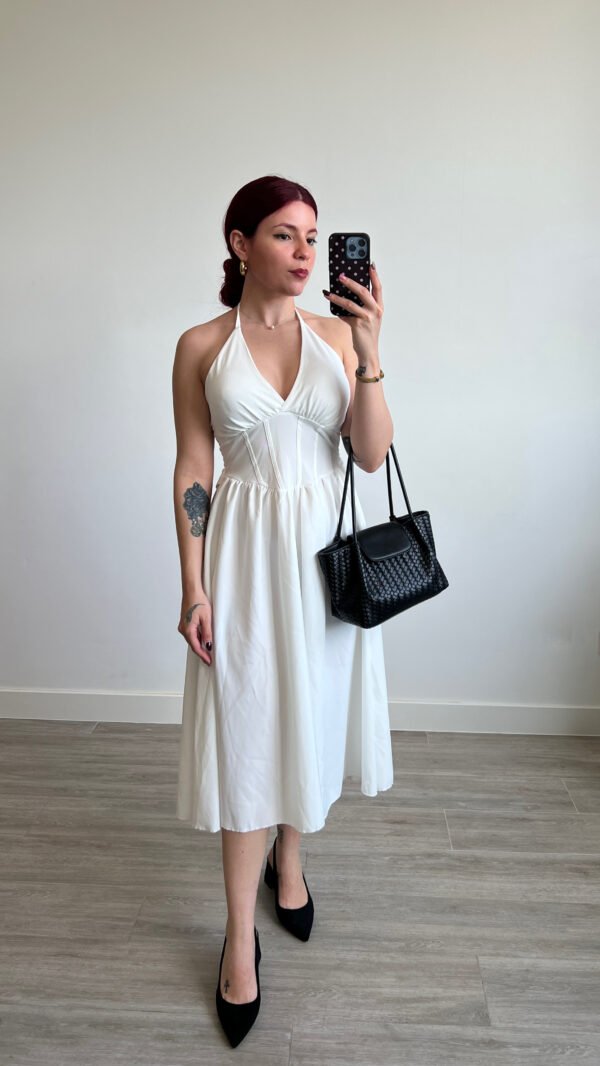 Vestido de Color Entero Atado al Cuello y Corset