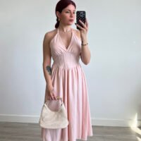 Vestido de Color Entero Atado al Cuello y Corset