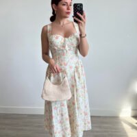 Vestido Estampado de Flores Escote Corazón Tirante Ancho