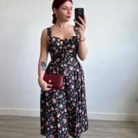 Vestido Estampado de Flores Escote Corazón Tirante Ancho