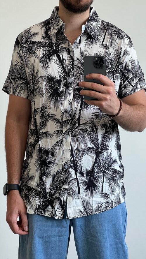 IMG_7728 Camisa Estampada de Palmeras Negra y Blanca