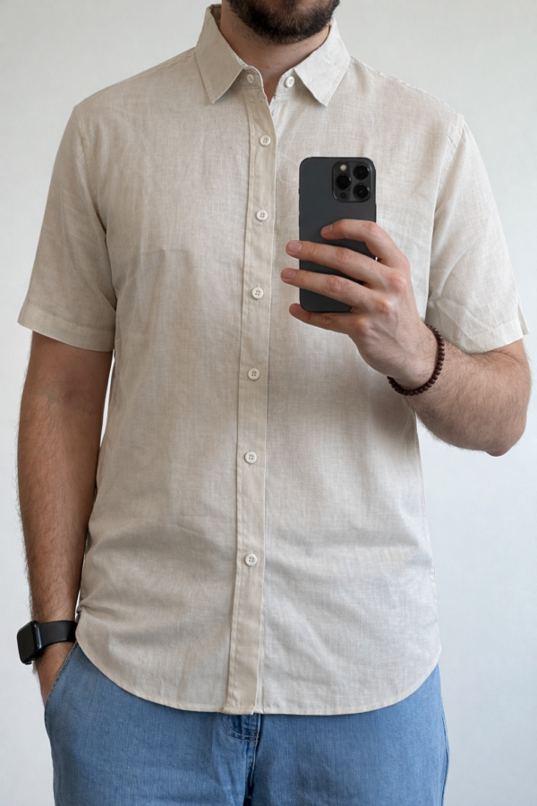 Camisa de Lino Beige Manga Corta