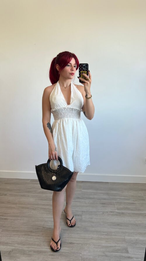 Vestido Tira Bordada Atado al Cuello