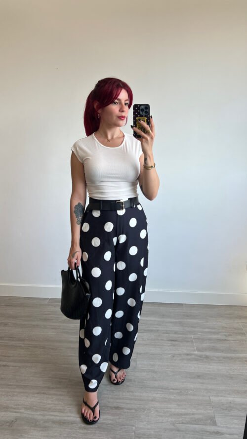 Pantalón Barrel de Óvalos con Cinto de Polipiel