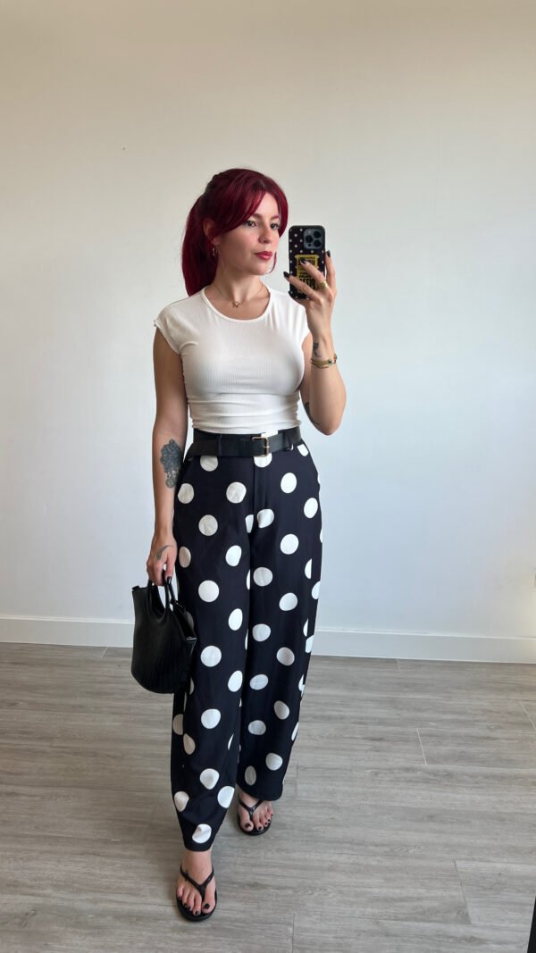Pantalón Barrel de Óvalos con Cinto de Polipiel