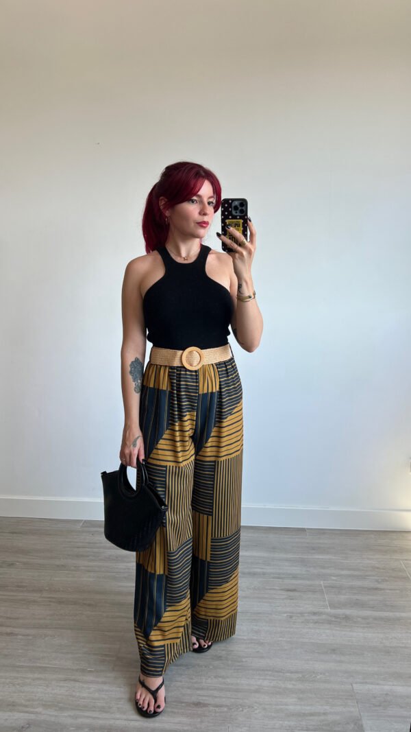 Pantalón con Cinto de Rafia Varios Estampados