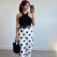 Pantalón Barrel de Óvalos con Cinto de Polipiel