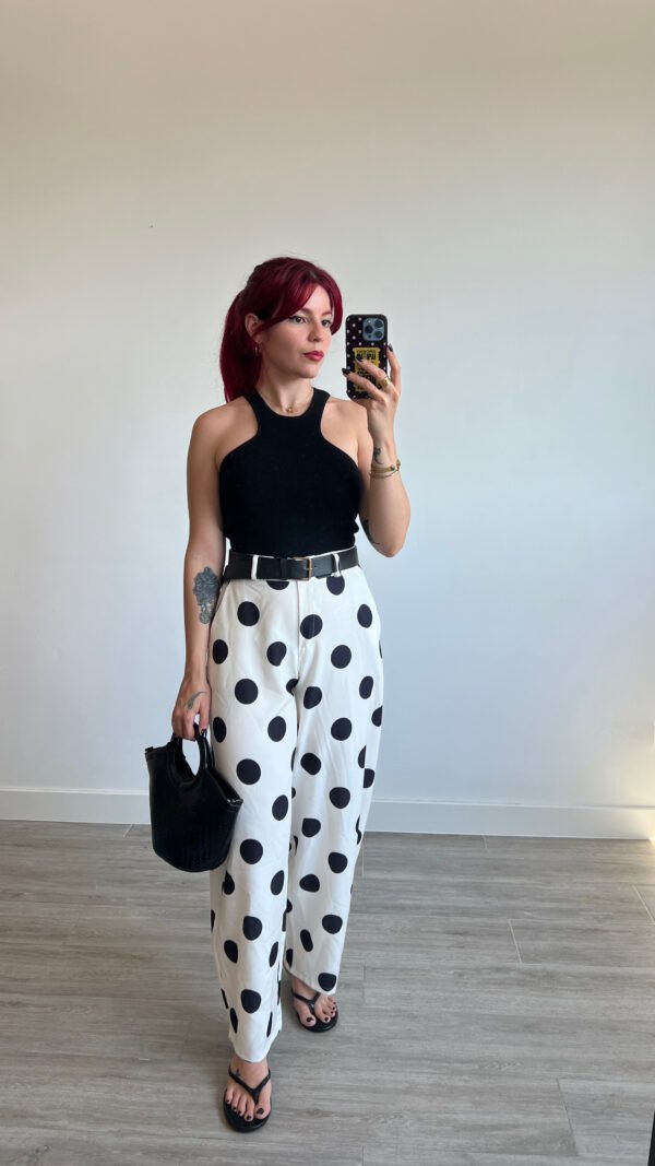 Pantalón Barrel de Óvalos con Cinto de Polipiel