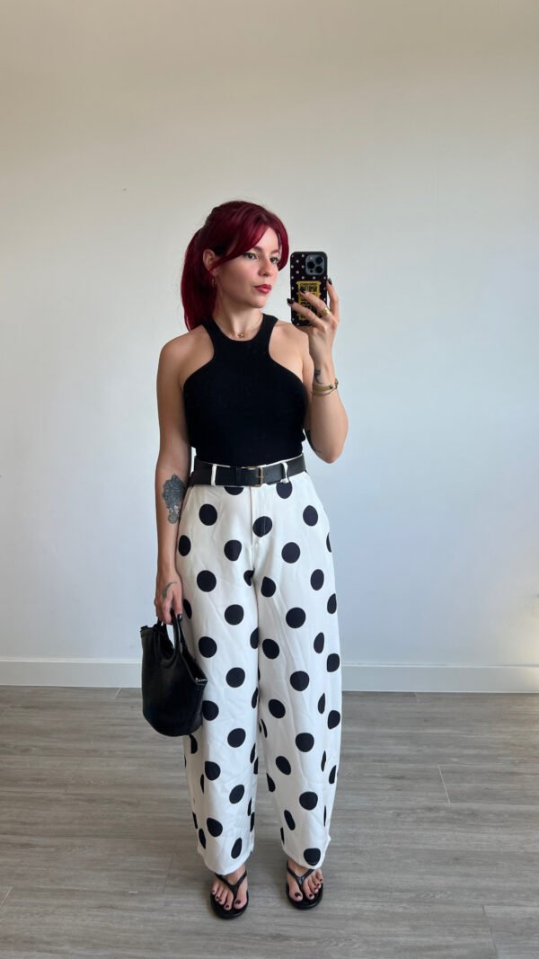 Pantalón Barrel de Óvalos con Cinto de Polipiel