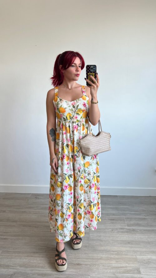 Vestido de Tirantes Estampado de Limones