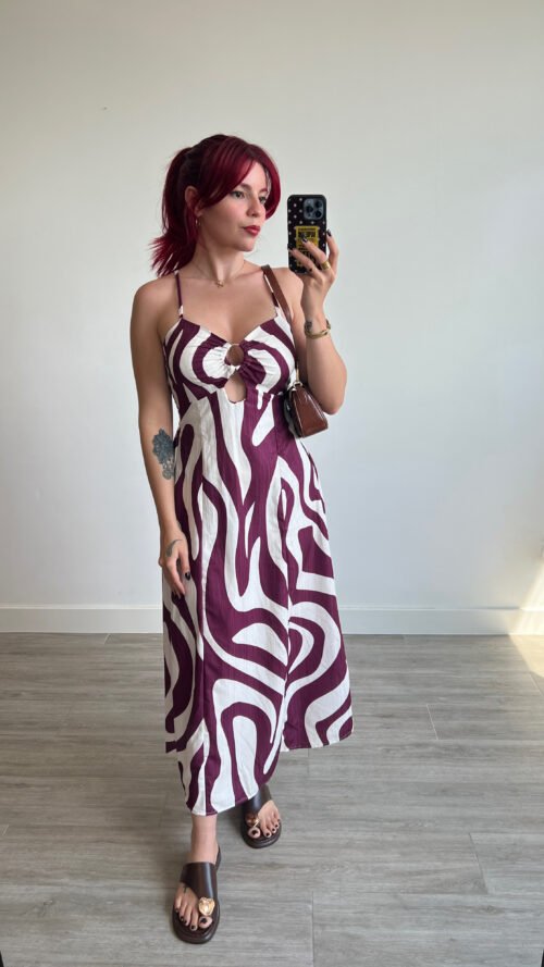 Vestido Estampado de Tirantes Detalle en el Escote