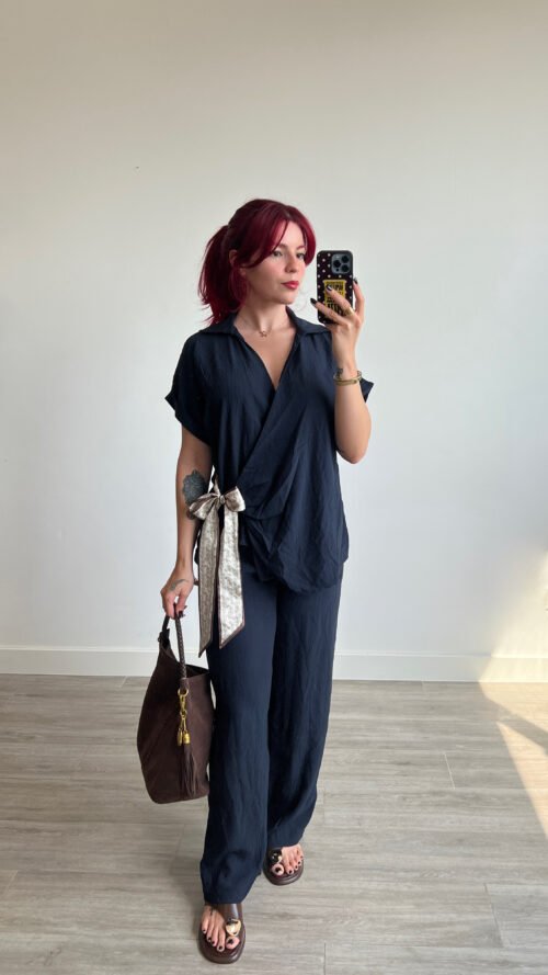 IMG_2206 Conjunto de Pantalón y Blusa Anudada con Cinta