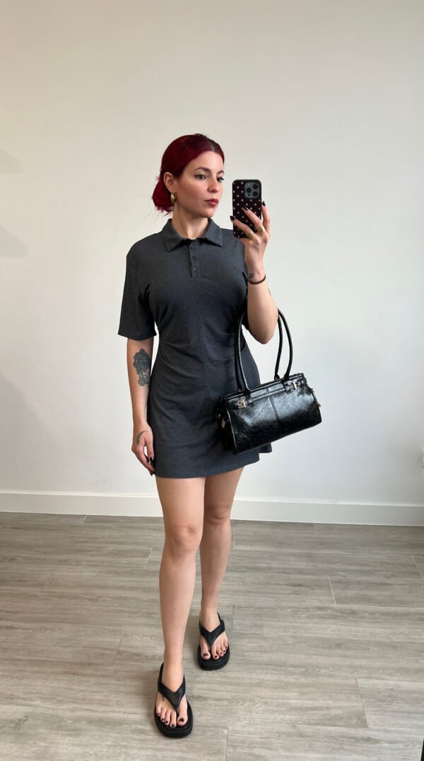 Vestido Corto Camisero Gris