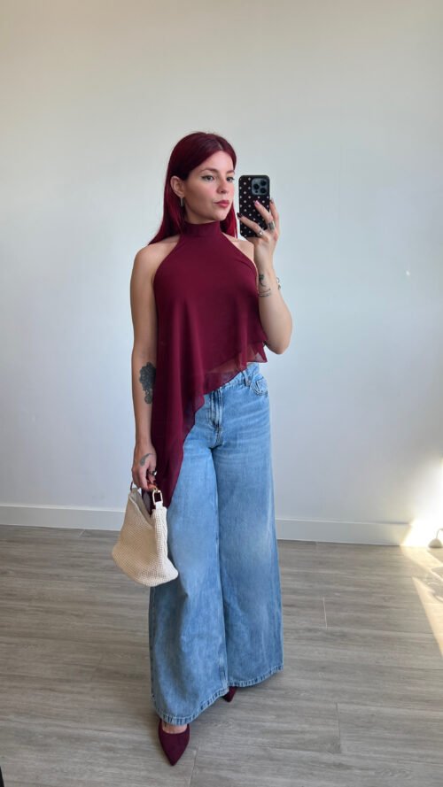 Blusa Asimétrica Atada al Cuello