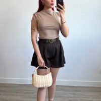 Short Color Entero Ancho Cinto Polipiel