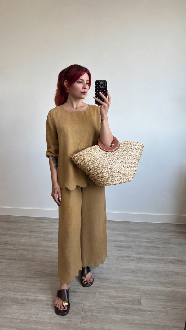 Conjunto Pantalón y Blusa 3/4 Conchas
