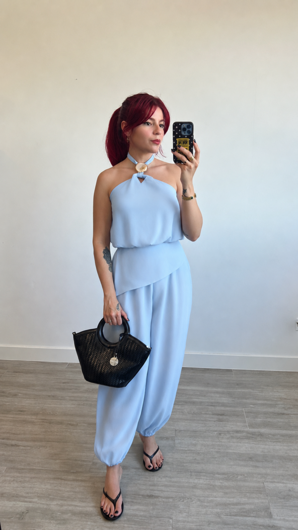 Conjunto Pantalón Bombacho y Blusa Adorno
