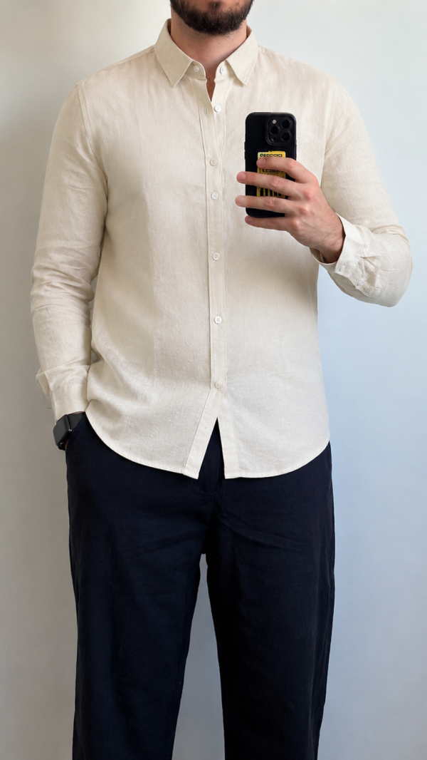 Camisa Manga Larga Beige Lino Mezcla