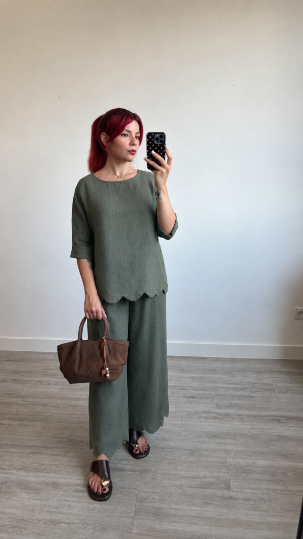 Conjunto Pantalón y Blusa 3/4 Conchas
