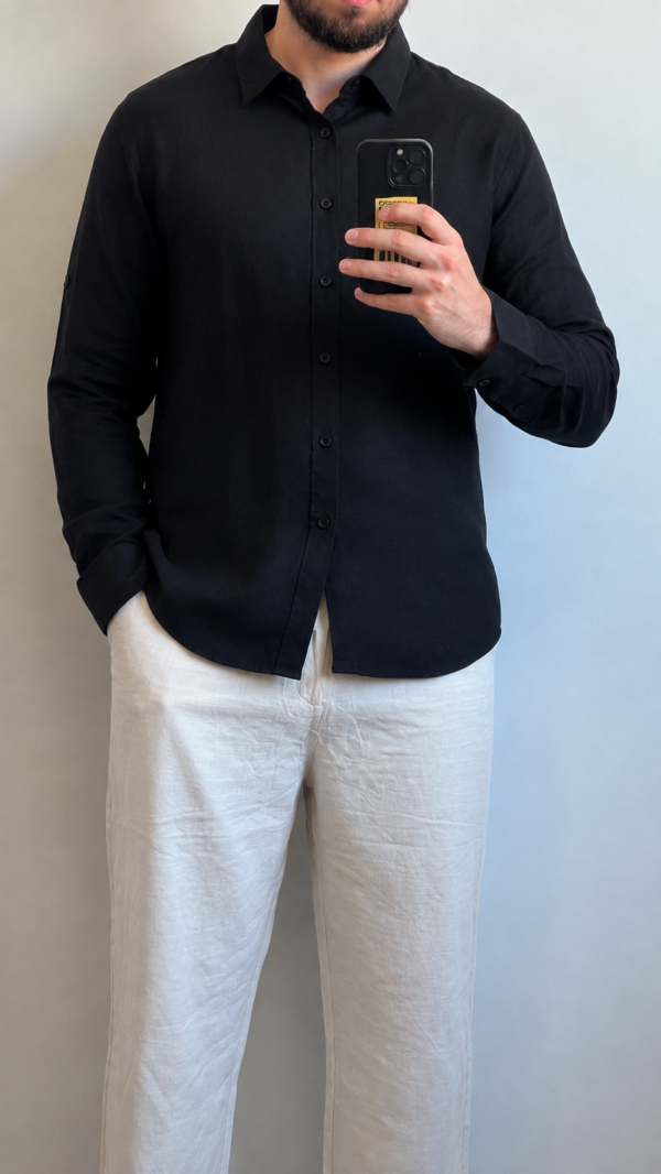 Camisa Manga Larga Lino Negra