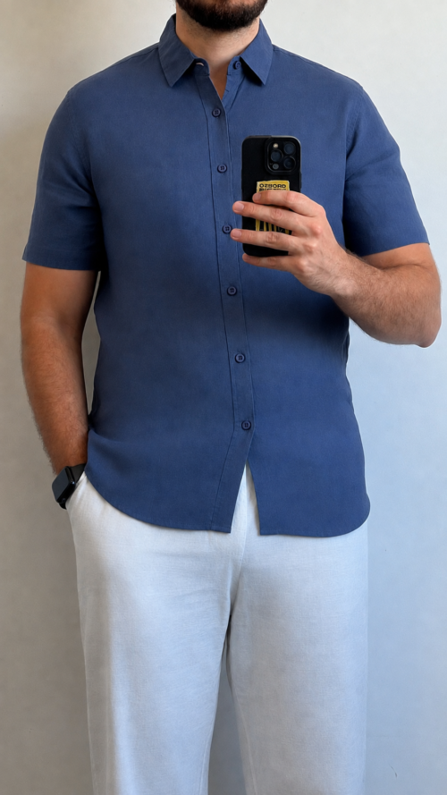Camisa Manga Corta Lino Azul Marino