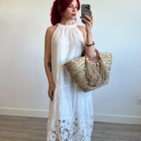 Vestido Cuello Halter con Bajo Bordado
