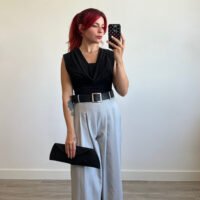 Pantalón Wide Leg de Tachones y Cinto Polipiel