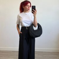 Pantalón Wide Leg de Tachones y Cinto Polipiel