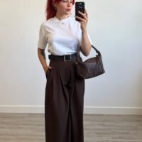 Pantalón Wide Leg de Tachones y Cinto Polipiel