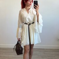 Vestido Fluido Mangas Campana Crema