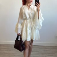 Vestido Fluido Mangas Campana Crema
